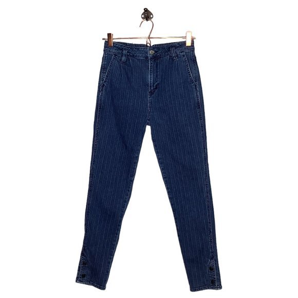 American Eagle 0 Regular Dark Wash Red White Striped Stretch Retro Mom Jeans‎ - Picture 2 of 6